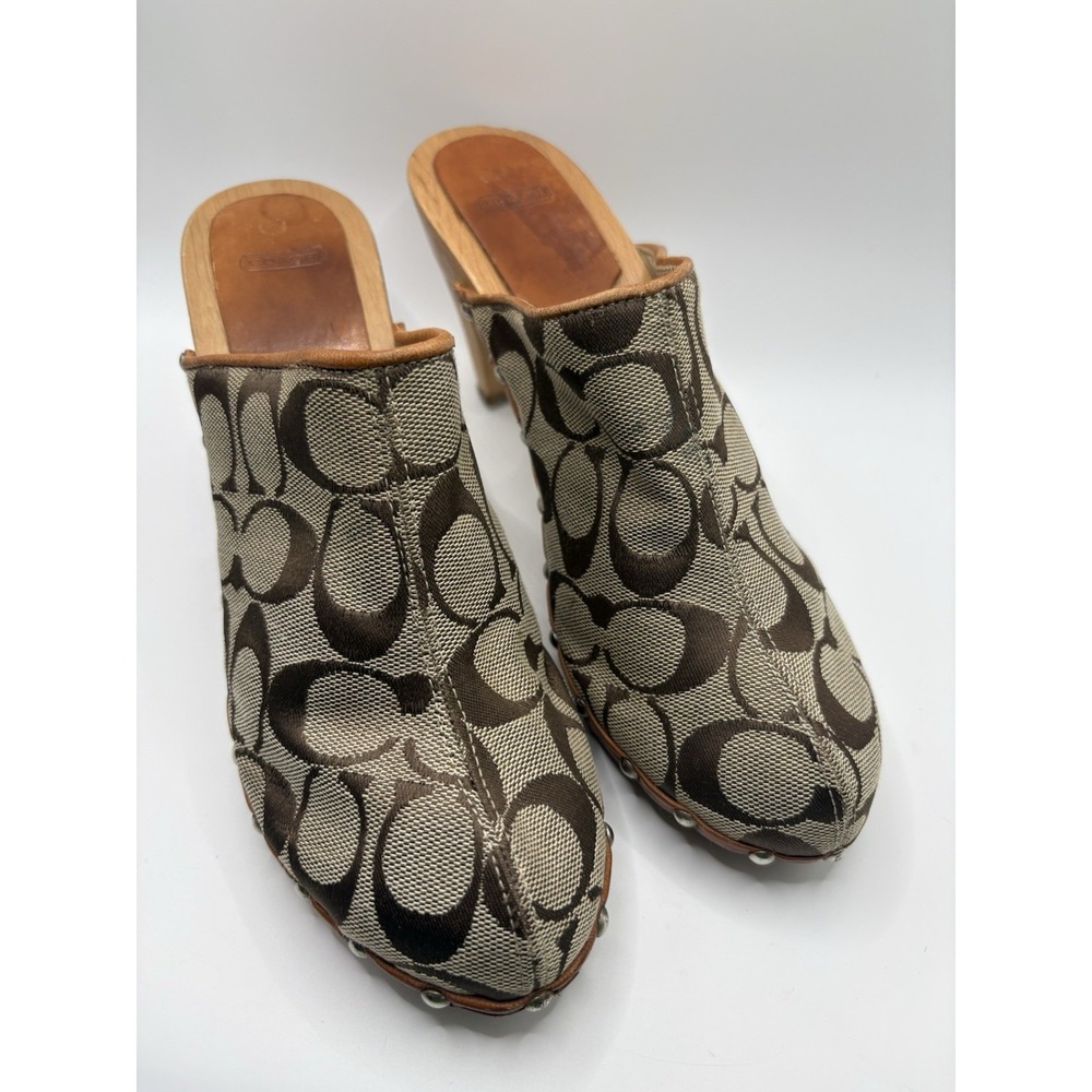 Coach Felicity Signature C Clog Mules Women's 7 Wood Heels Made Italy P058 G02